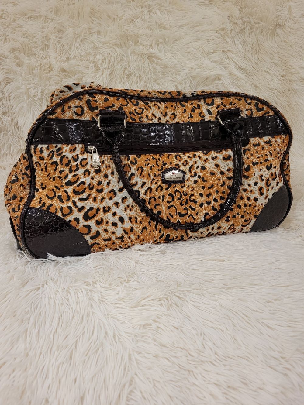 Gloria Vanderbilt Leopard-Print Travel Bag with Black Trim